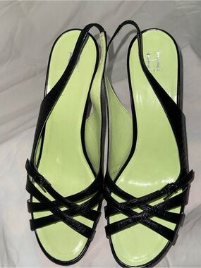 Tommy Hilfiger Black Croc-Embossed Leather Strappy Slingback Heels | Size 9.5